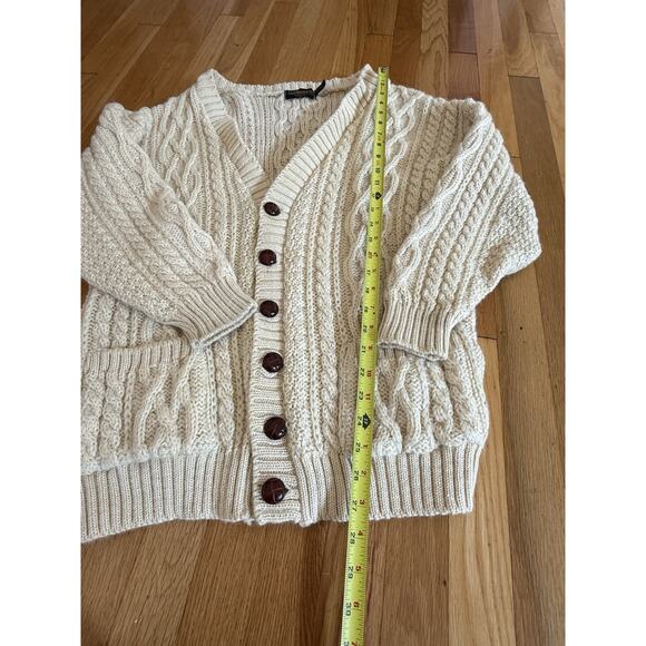 Doogan Donegal Ireland Irish 100% Wool Cardigan Sweater Ivory Sz M Fisherman - Picture 5 of 8